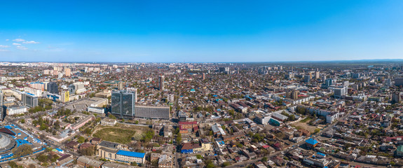 air drone view - the old historic center of Krasnodar (South of Russia) on a sunny day in April - Pashkovskaya street and the 1st city hospital