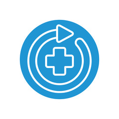 medical cross and sync arrow around, line block style