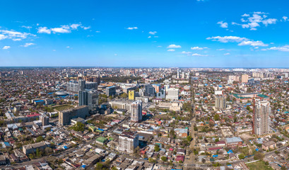 Fototapeta na wymiar aerial drone view - old historic center of Krasnodar (South of Russia) on a sunny April day