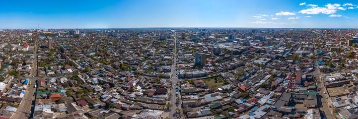 aerial drone view - old historic center of Krasnodar (South of Russia) on a sunny April day