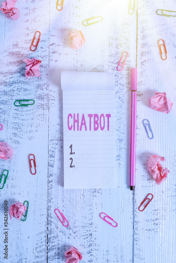 Poster word writing text chatbot. business photo showcasing a kind of computer program that simulates conve