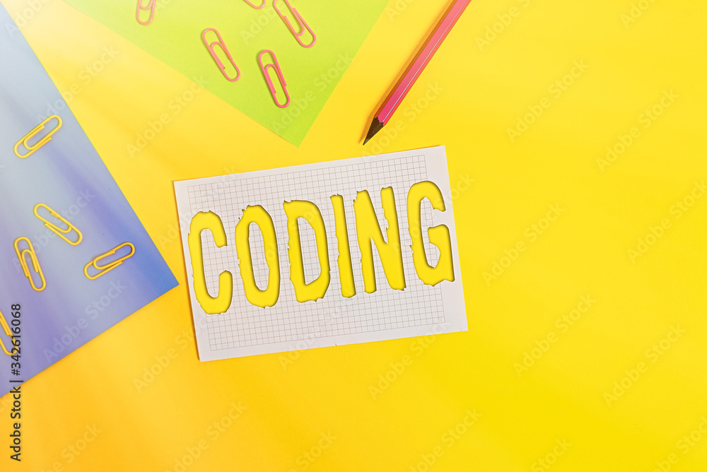 Poster word writing text coding. business photo showcasing assigning code to something for classification i