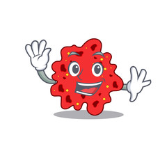 A charismatic streptococcus pneumoniae mascot design style smiling and waving hand