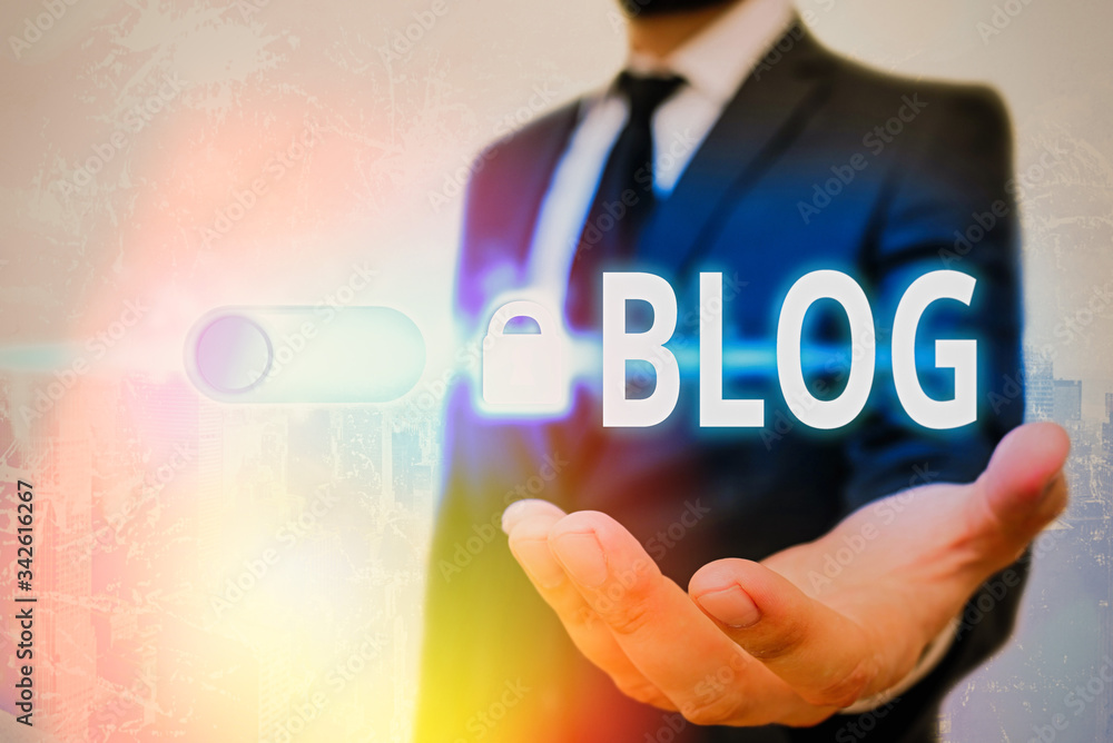 Poster text sign showing blog. business photo text regularly updated website web page run by individual
