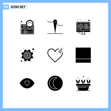 Universal Icon Symbols Group of 9 Modern Solid Glyphs of love, heart, development, settings, money