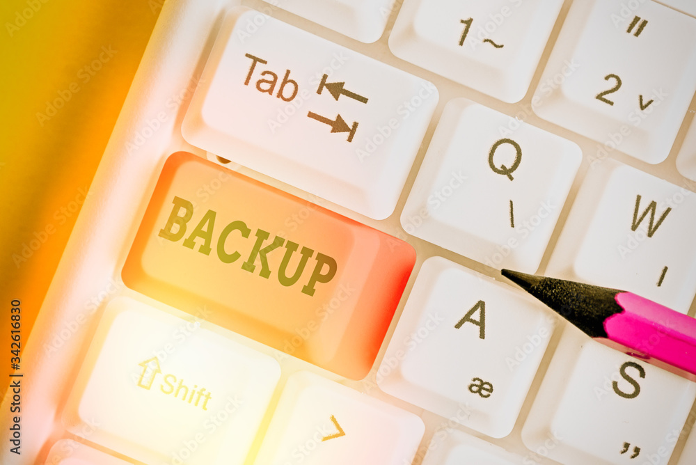 Poster conceptual hand writing showing backup. concept meaning copy of file or other item data made in case