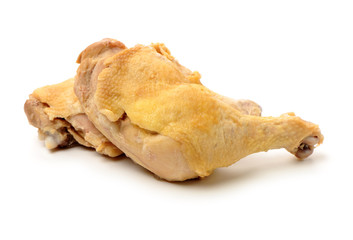 Cooked chicken leg on white background 