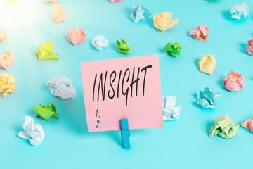 Writing note showing Insight. Business concept for Capacity Gain accurate deep understanding of...