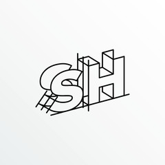 Initial Letter SH with Architecture Graphic Logo Design