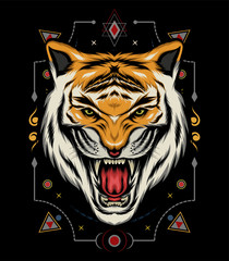 logo tiger. The Tiger head illustration with ornament background.