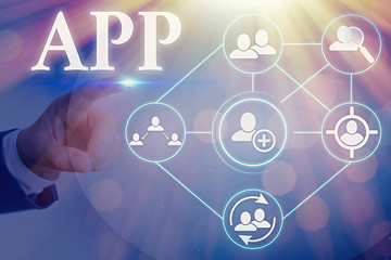 Conceptual hand writing showing App. Concept meaning Computer program Download software by a user...