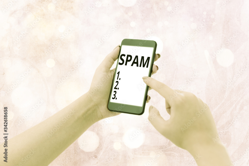 Poster writing note showing spam. business concept for intrusive advertising inappropriate messages sent on