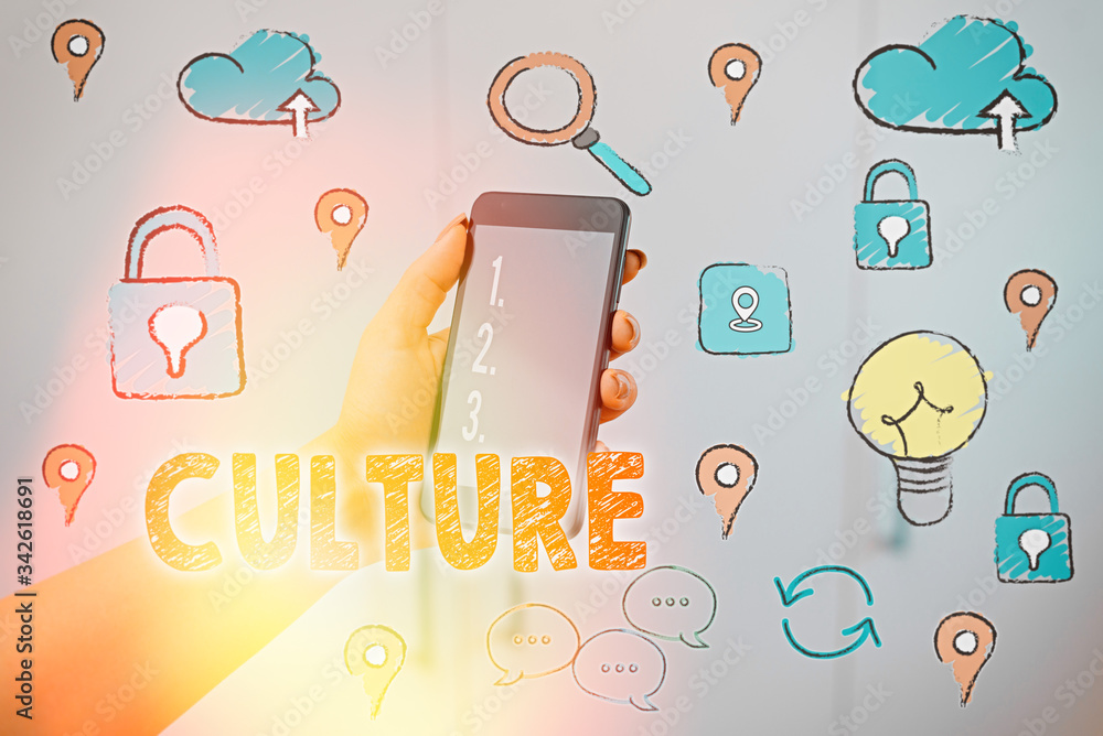 Poster text sign showing culture. business photo text characteristics and knowledge of a particular group o
