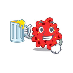 A cartoon concept of streptococcus pneumoniae rise up a glass of beer