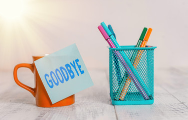 Word writing text Goodbye. Business photo showcasing used to express good wishes when parting or...