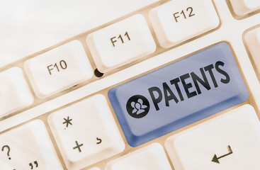 Conceptual hand writing showing Patents. Concept meaning government authority or licence conferring...