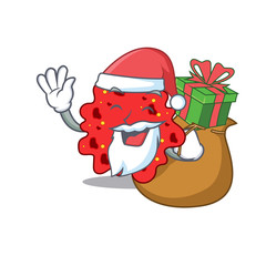 Cartoon design of streptococcus pneumoniae Santa with Christmas gift