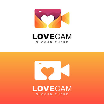 romantic cinema love logo. favorite camera symbol or logo. love film logo template