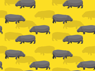 Hippopotamus Cartoon Walking Vector Seamless Background Wallpaper-01