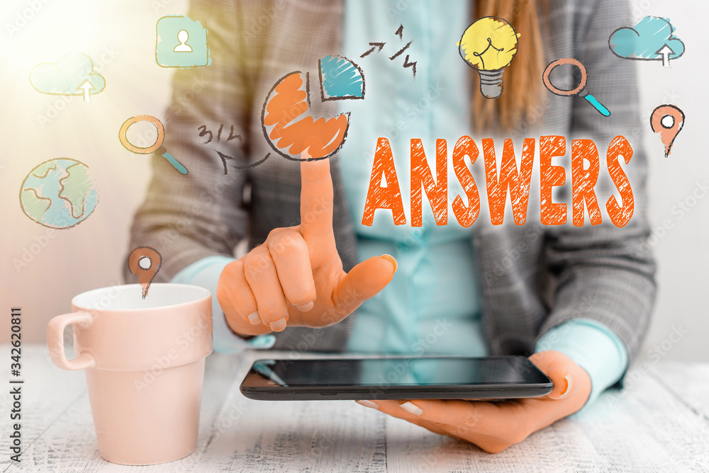 Aufkleber text sign showing answers. business photo text reactions responses to questions statements or situat