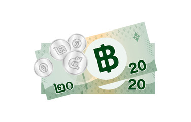 thai banknote money 49 baht isolated on white, thai currency forty nine THB concept, money thailand baht for flat icon style, illustration paper money with B symbol graphic