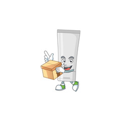 White plastic tube cartoon design style having gift box