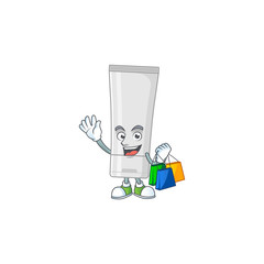 cartoon character concept of rich white plastic tube with shopping bags