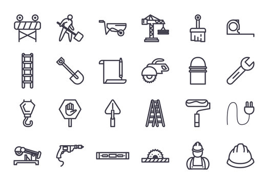 Construction line style icon set vector design
