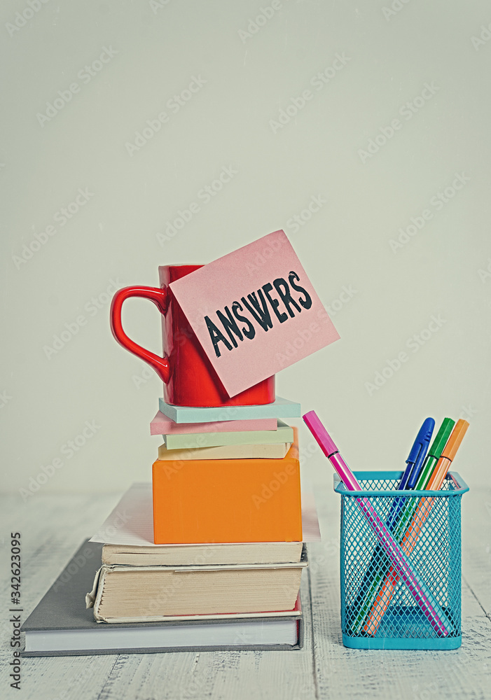 Poster writing note showing answers. business concept for reactions responses to questions statements or si