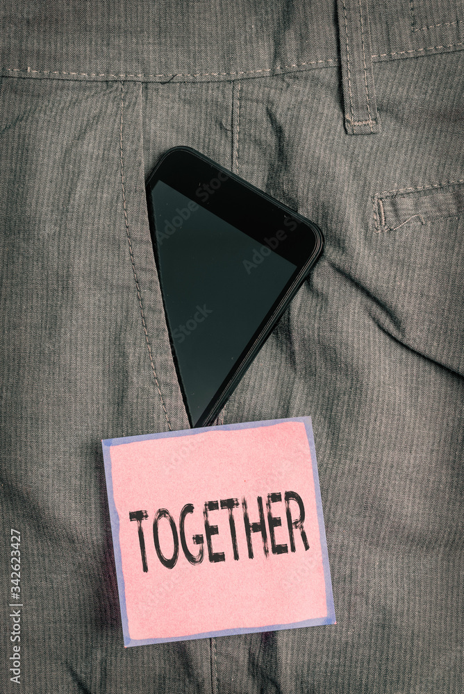 Aufkleber conceptual hand writing showing together. concept meaning a close and harmonious relationship in whi
