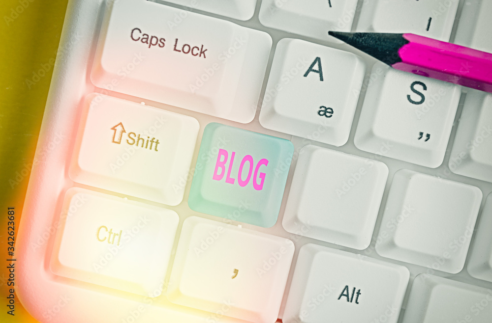 Aufkleber word writing text blog. business photo showcasing regularly updated website web page run by individu
