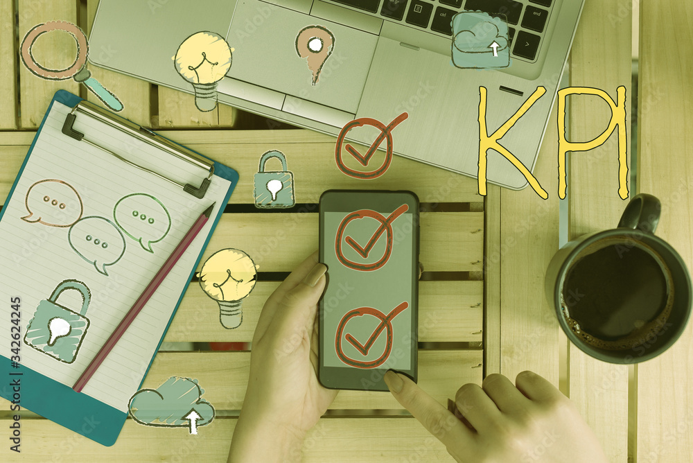 Poster conceptual hand writing showing kpi. concept meaning evaluate the success of an organization in a pa