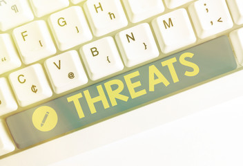 Word writing text Threats. Business photo showcasing Statement of an intention to inflict pain...