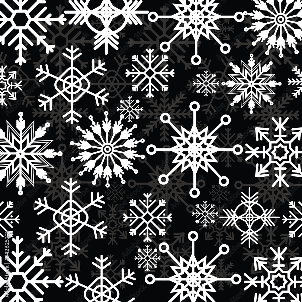Poster snow. realistic snow overlay background. snowfall, snowflakes in different shapes and forms
