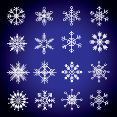 Fototapeta na wymiar Snowflakes big set icons. Flake crystal silhouette collection