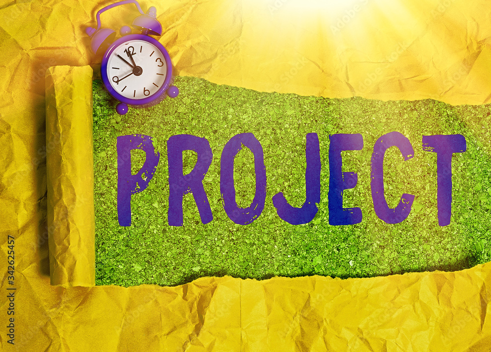 Poster writing note showing project. business concept for planned work activity study of particular subject