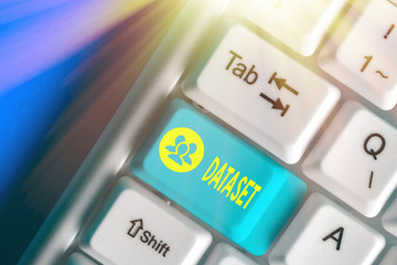 Writing note showing Dataset. Business concept for collection of numbers or values that relate to a...