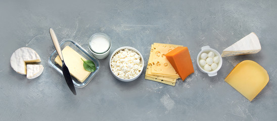 Different types of dairy products - obrazy, fototapety, plakaty