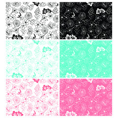 The Background uses Flower Ornament Patterns in Blue, Black and Pink