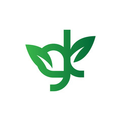 Creative initial green letter gt with leaf logo. Vector design template elements for corporate identitiy, business company, eco application, posters, or card. Abstract leaves isolated on white.