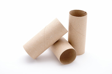 Empty Toilet Paper Rolls Isolated white background three tubes