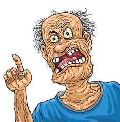 Cartoon very old man talking and shouting angry