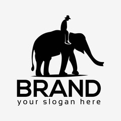 People rides on elephant, elephant logo.  Flat design. Vector Illustration on white background	
