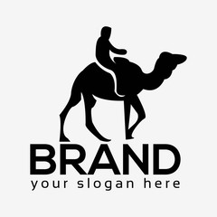 People rides on camel, camel logo.  Flat design. Vector Illustration on white background	

