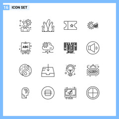 Set of 16 Modern UI Icons Symbols Signs for board, trends, ticket, time, market