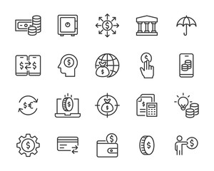set of finance icons, money, currency, bank, coin, payment