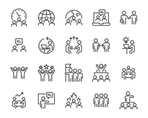 set of teamwork icons, work, training, leader, people, meeting