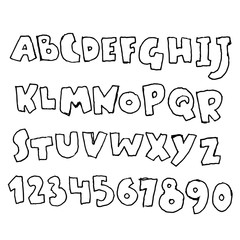 Handdrawn pen contours bold font. Modern grunge lettering. Vector illustration.