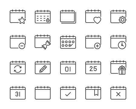 set of calendar icons, year, month, planner, date, schedule