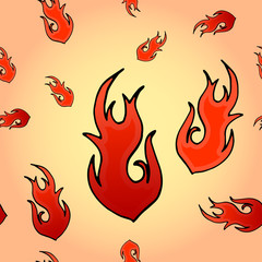 Seamless pattern. Hand-drawn illustration of a fire sticker.